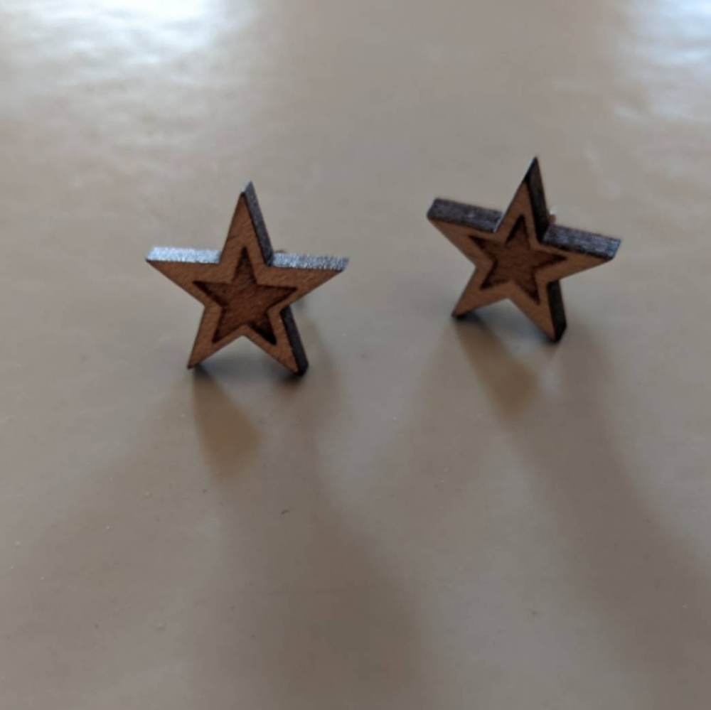 Wooden Star Earrings